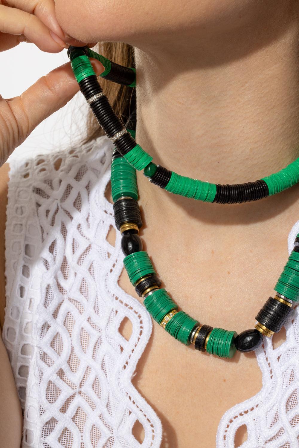 Green Black Stone Rondelle Necklace-GRN/BLK-JEWELRYBOUTIQUENECKLACE O-HIJAS DE PUKA