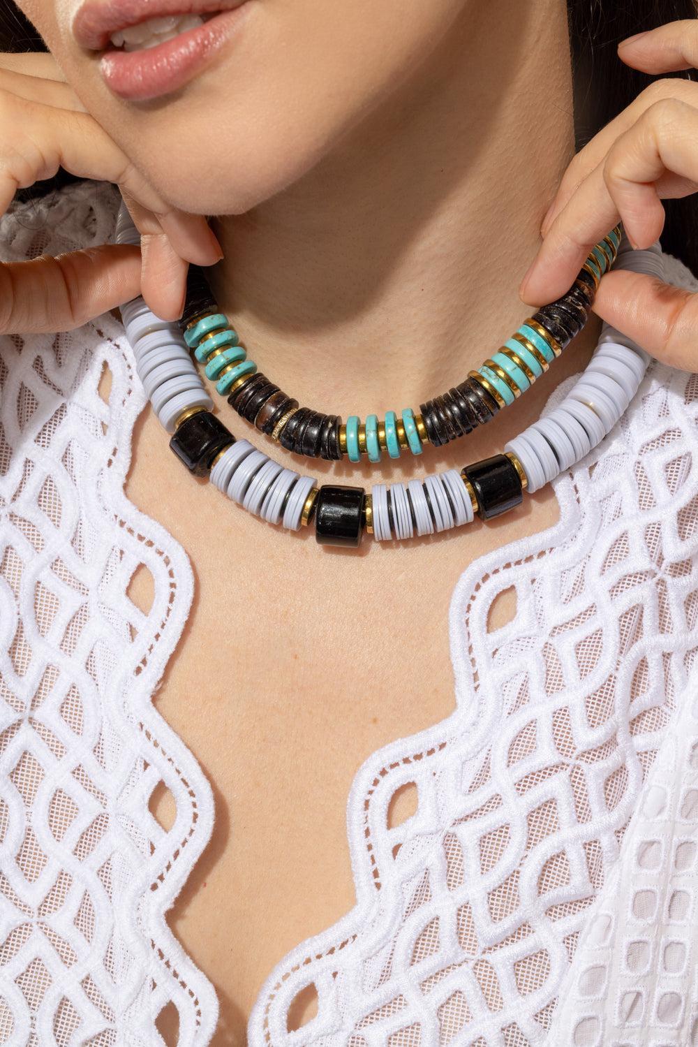 Jaipur Turquoise Brown Beaded Necklace-BRN/BLU-JEWELRYBOUTIQUENECKLACE O-HIJAS DE PUKA