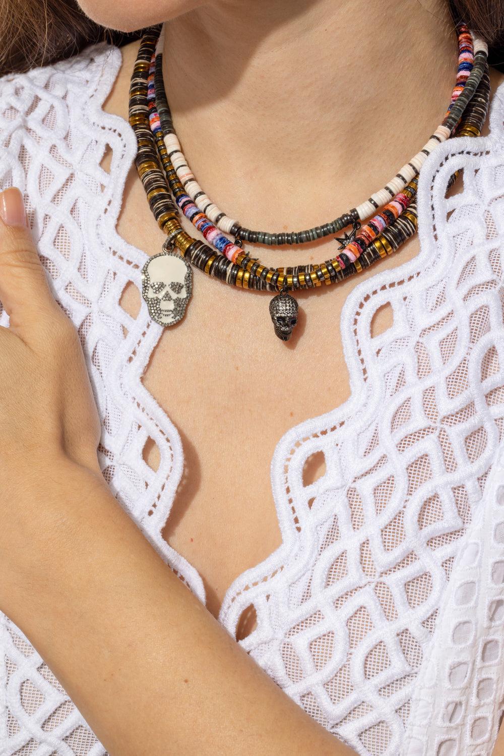 Grey Shell White Skull Necklace-GREY-JEWELRYBOUTIQUENECKLACE O-HIJAS DE PUKA