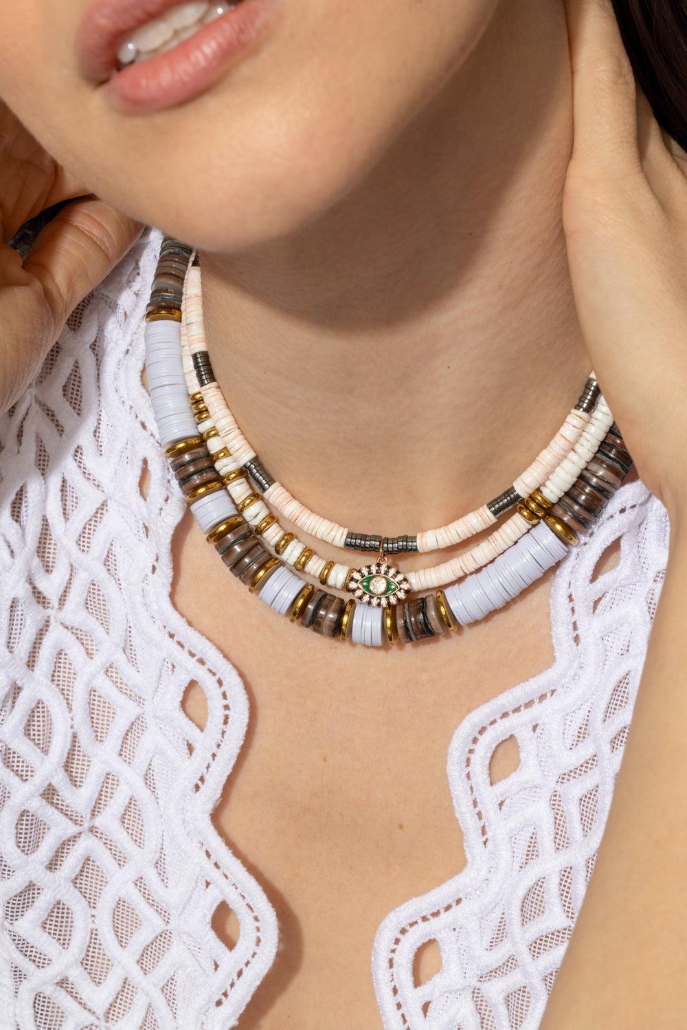 Ecru Black Rondelle Necklace-ECRU/BLK-JEWELRYBOUTIQUENECKLACE O-HIJAS DE PUKA