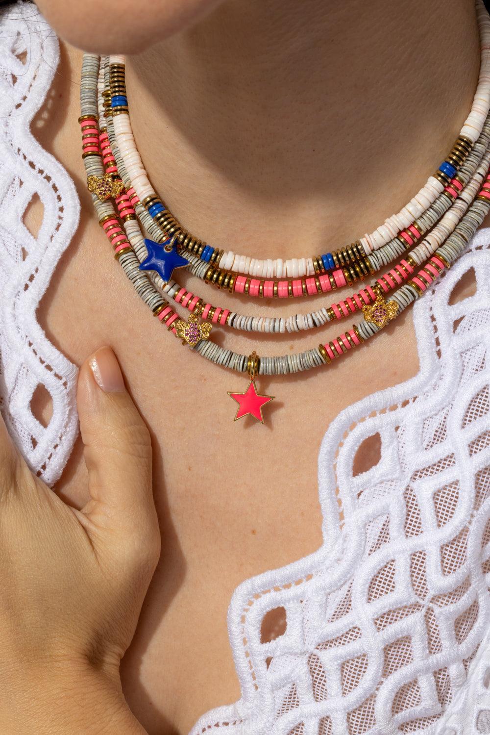 Hot Pink Grey Bugs Charm Necklace-PINK/GRY-JEWELRYBOUTIQUENECKLACE O-HIJAS DE PUKA