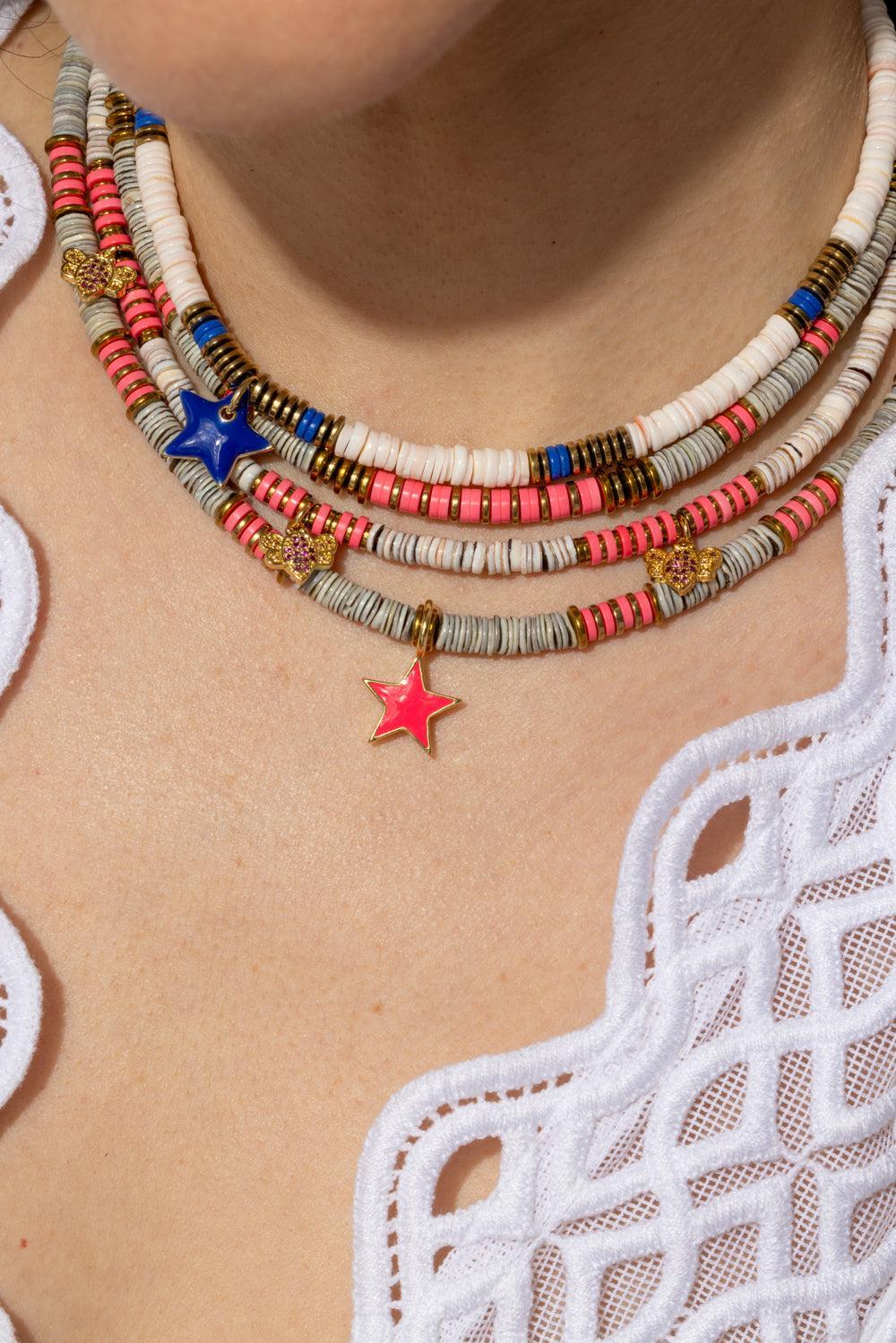 Hot Pink Grey Bugs Charm Necklace-PINK/GRY-JEWELRYBOUTIQUENECKLACE O-HIJAS DE PUKA