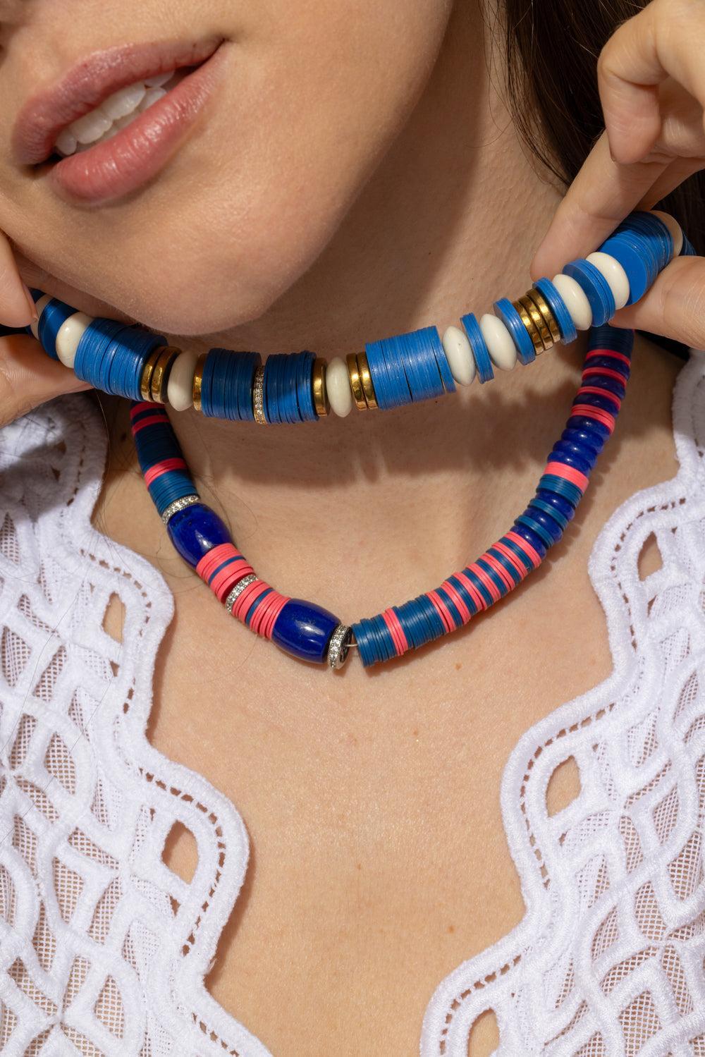 Blue Black Rondelle Necklace-BLUE/BLACK-JEWELRYBOUTIQUENECKLACE O-HIJAS DE PUKA