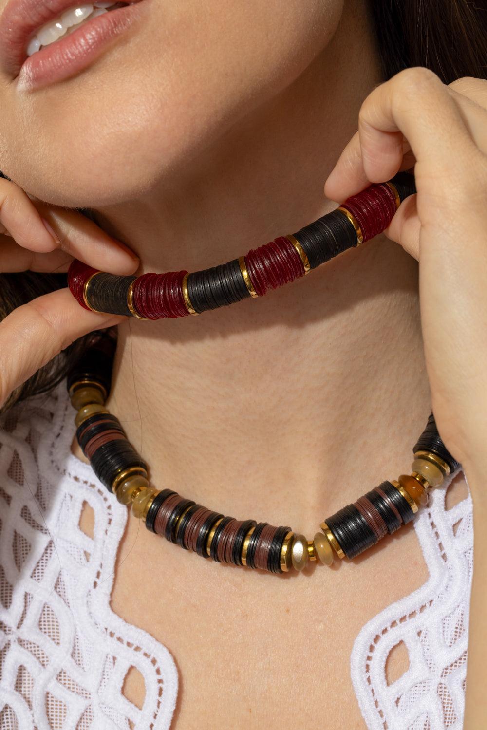 Red Black Multi Hematite Necklace-RED/BLCK-JEWELRYBOUTIQUENECKLACE O-HIJAS DE PUKA