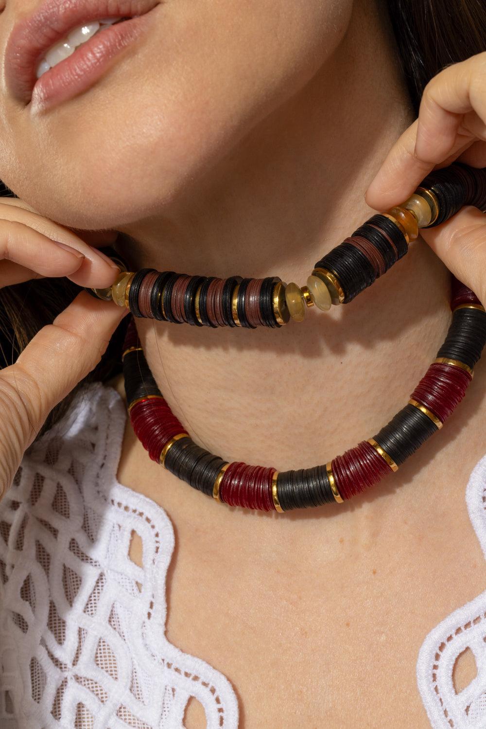 Black Brown Hematite Necklace-BLACK/BROWN-JEWELRYBOUTIQUENECKLACE O-HIJAS DE PUKA