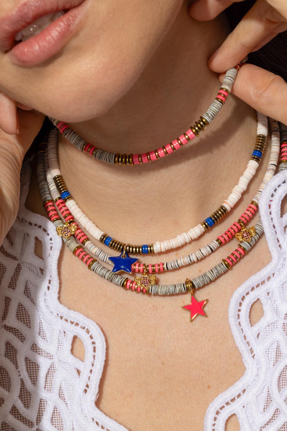 Ania Pink Semplice Necklace-PINK/GRY-JEWELRYBOUTIQUENECKLACE O-HIJAS DE PUKA