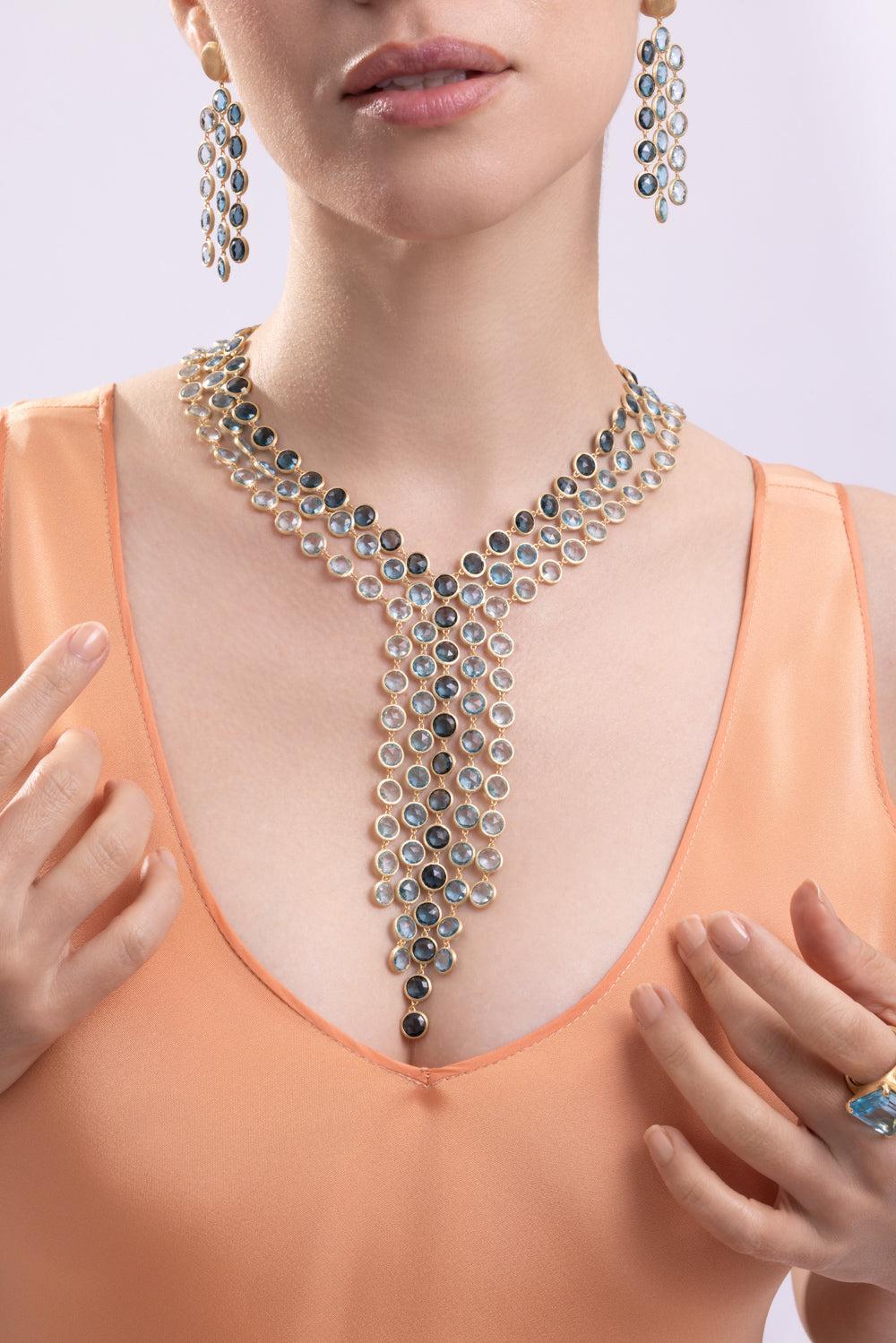 Blue Topaz Six Strand Jaipur Necklace-YELLOW GOLD-17.15-JEWELRYFINE JEWELNECKLACE O-MARCO BICEGO