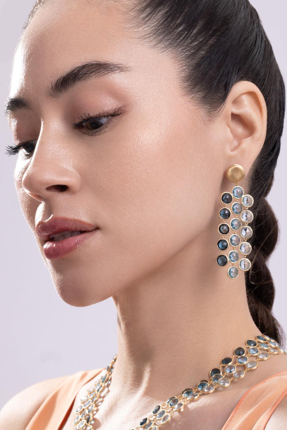Blue Topaz Three Line Jaipur Drop Earrings-YELLOW GOLD-JEWELRYFINE JEWELEARRING-MARCO BICEGO
