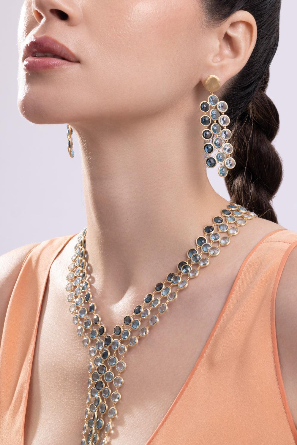 Blue Topaz Three Line Jaipur Drop Earrings-YELLOW GOLD-JEWELRYFINE JEWELEARRING-MARCO BICEGO