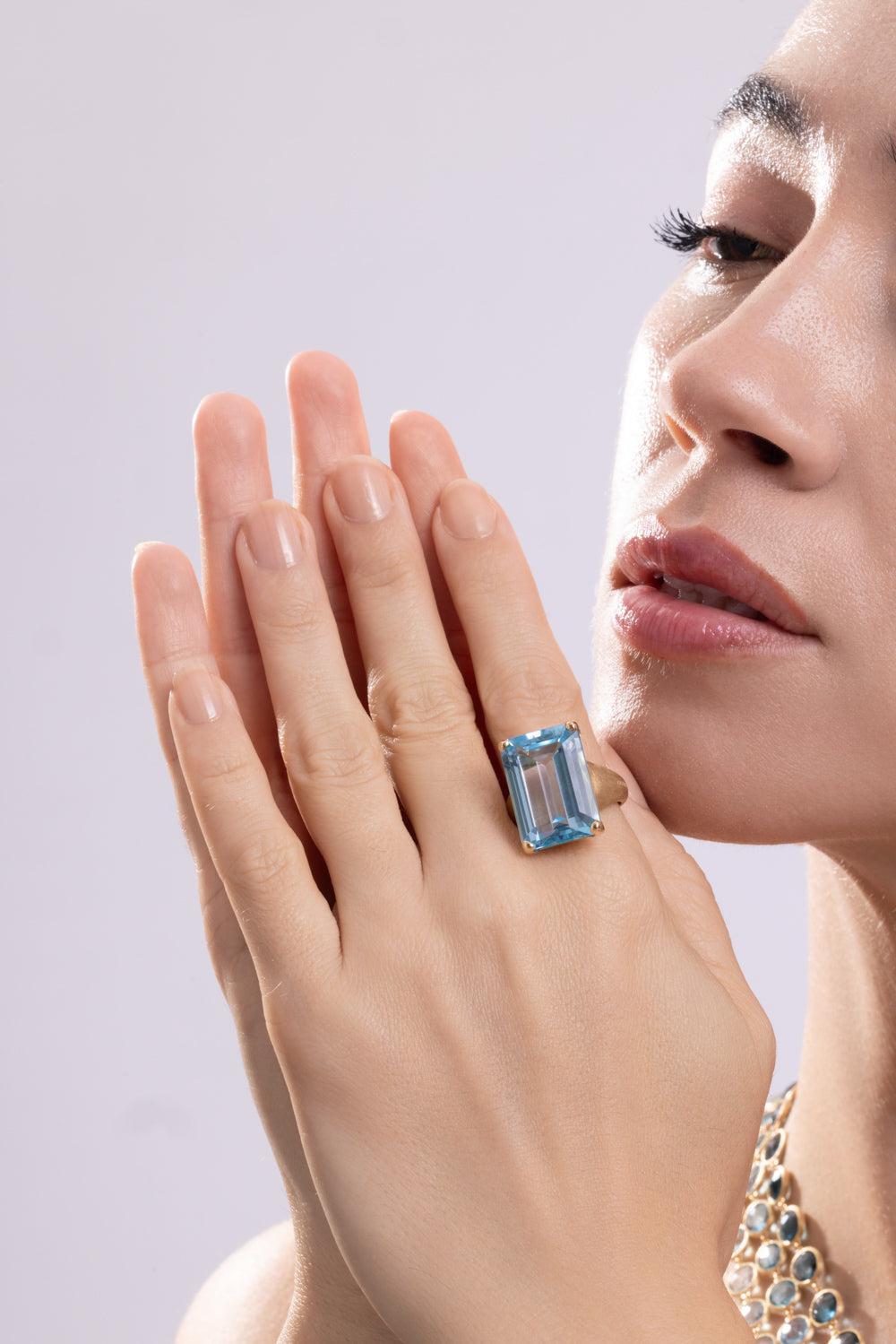 Blue Topaz Murano Ring-YELLOW GOLD-7-JEWELRYFINE JEWELRING-MARCO BICEGO