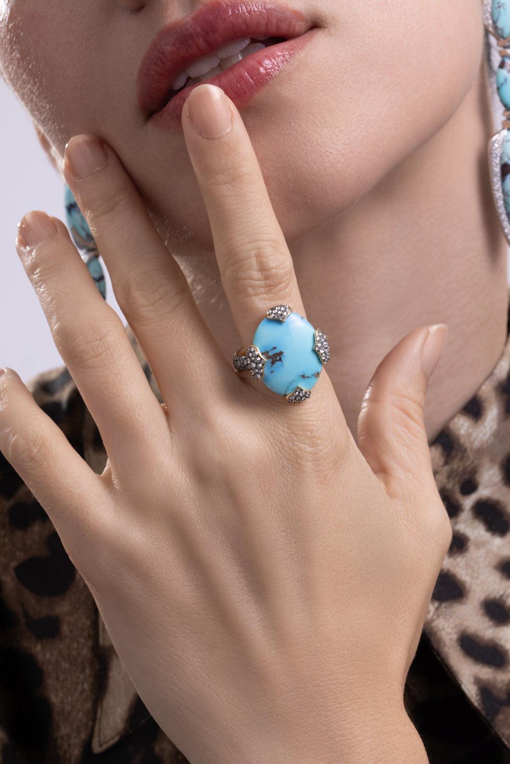 Turquoise Diamond Ring-YELLOW GOLD-6.75-JEWELRYFINE JEWELRING-ARUNASHI