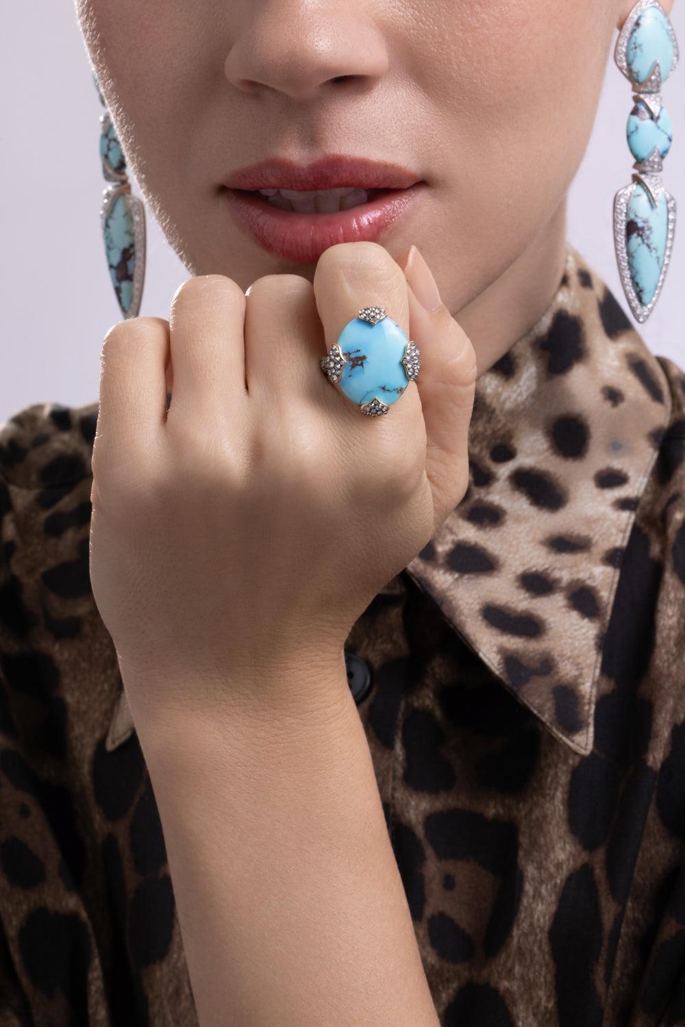 Turquoise Diamond Ring-YELLOW GOLD-6.75-JEWELRYFINE JEWELRING-ARUNASHI