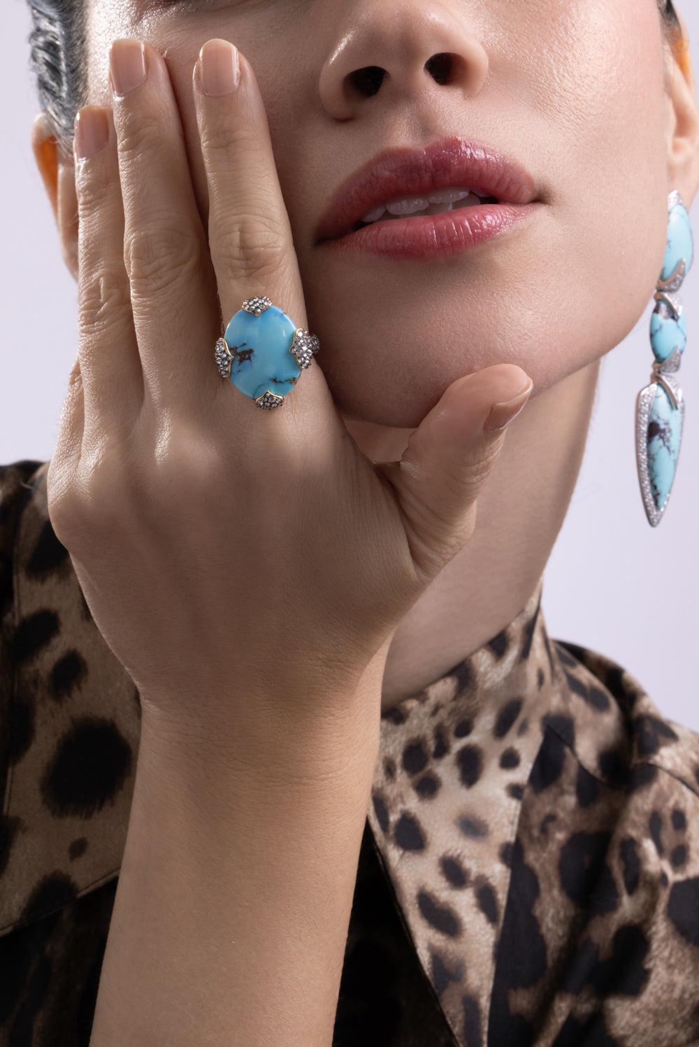 Turquoise Diamond Ring-YELLOW GOLD-6.75-JEWELRYFINE JEWELRING-ARUNASHI