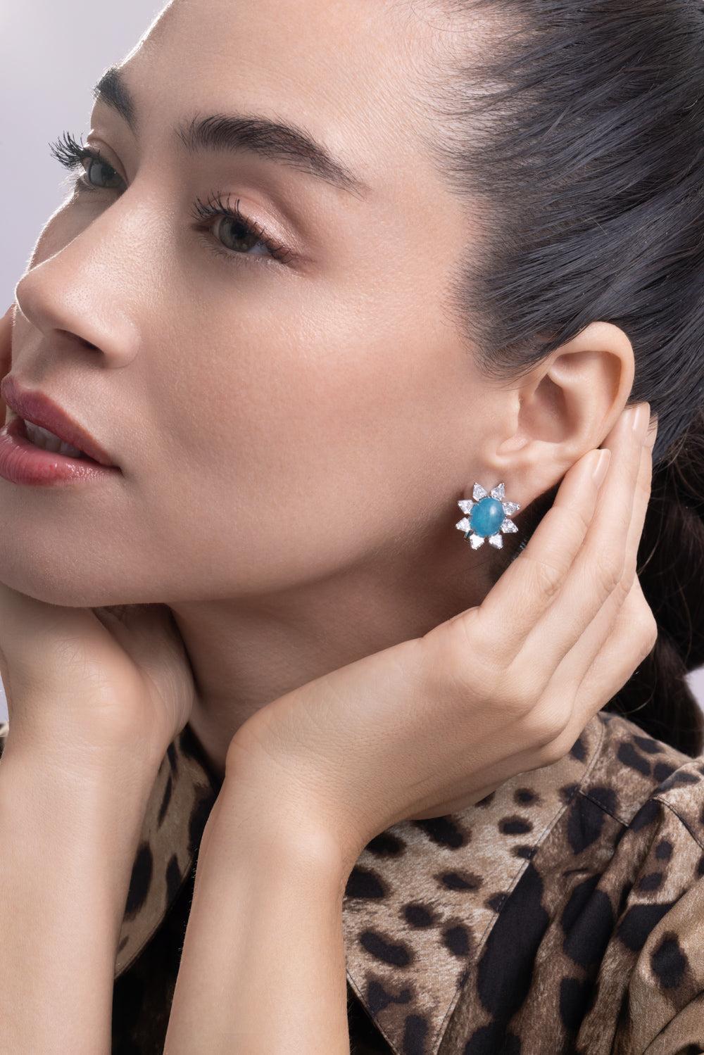 Paraiba Diamond Oval Stud Earrings-WHITE GOLD-JEWELRYFINE JEWELEARRING-ARUNASHI