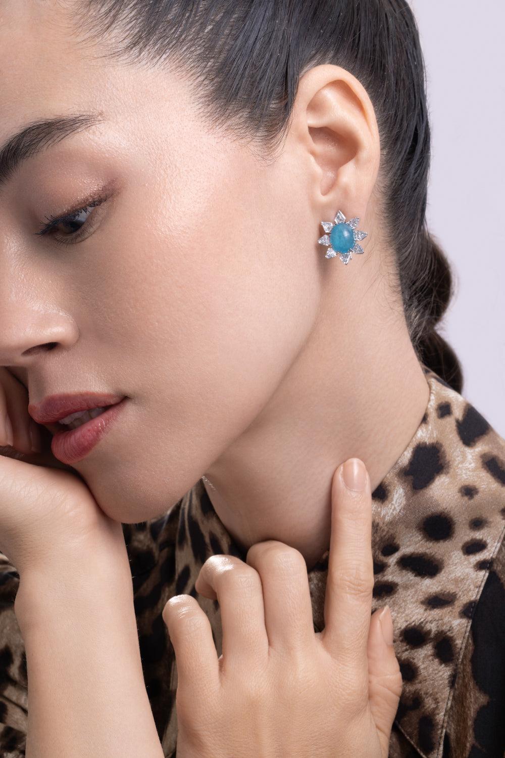 Paraiba Diamond Oval Stud Earrings-WHITE GOLD-JEWELRYFINE JEWELEARRING-ARUNASHI