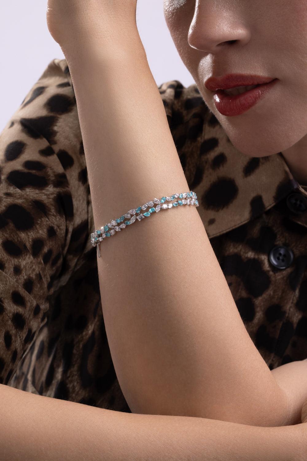Diamond Paraiba Tourmaline Bracelet-WHITE GOLD-JEWELRYFINE JEWELBRACELET O-ARUNASHI