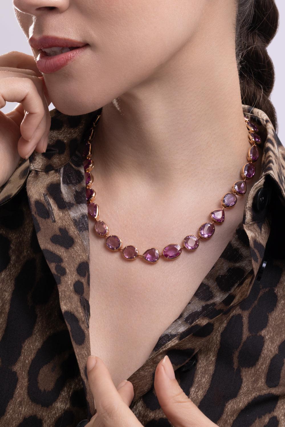 Pink Sapphire Necklace-YELLOW GOLD-JEWELRYFINE JEWELNECKLACE O-ARUNASHI