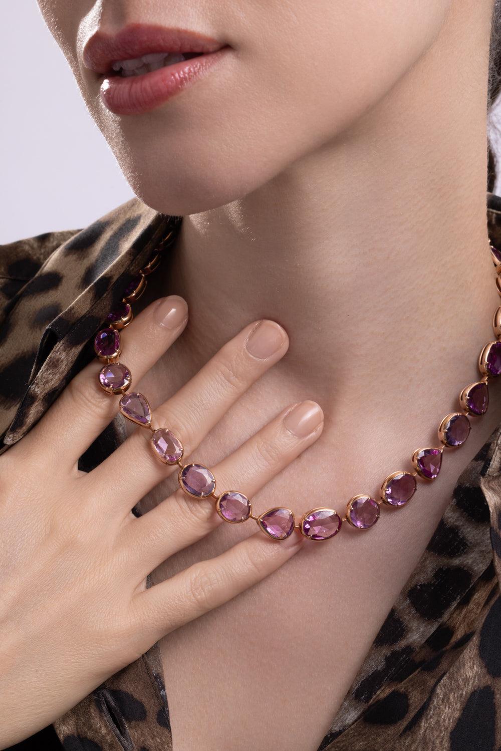 Pink Sapphire Necklace-YELLOW GOLD-JEWELRYFINE JEWELNECKLACE O-ARUNASHI
