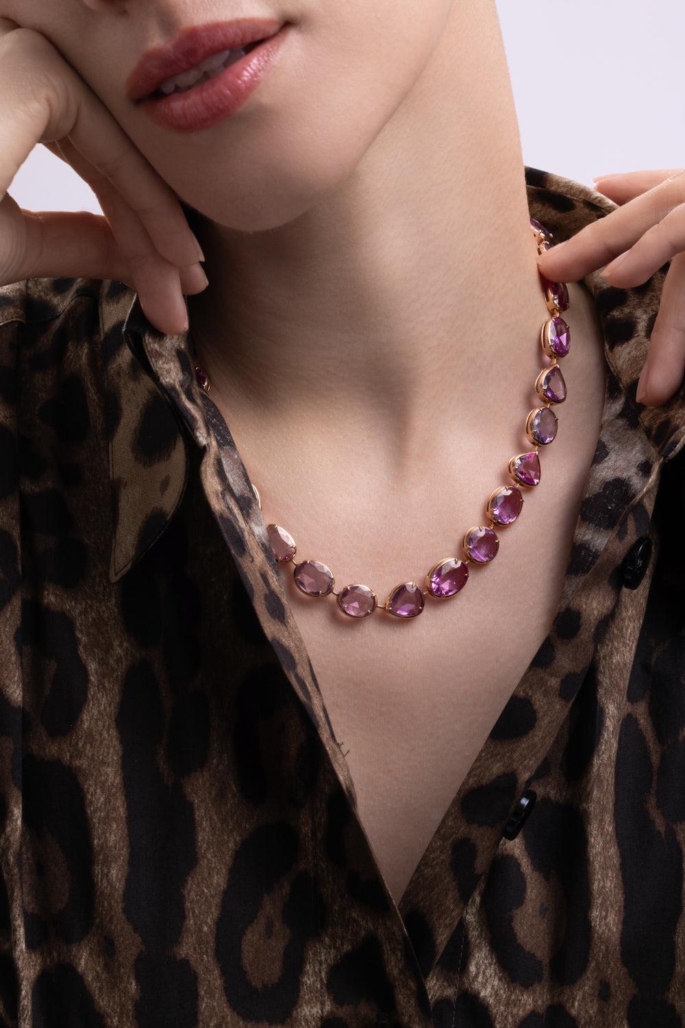 Pink Sapphire Necklace-YELLOW GOLD-JEWELRYFINE JEWELNECKLACE O-ARUNASHI