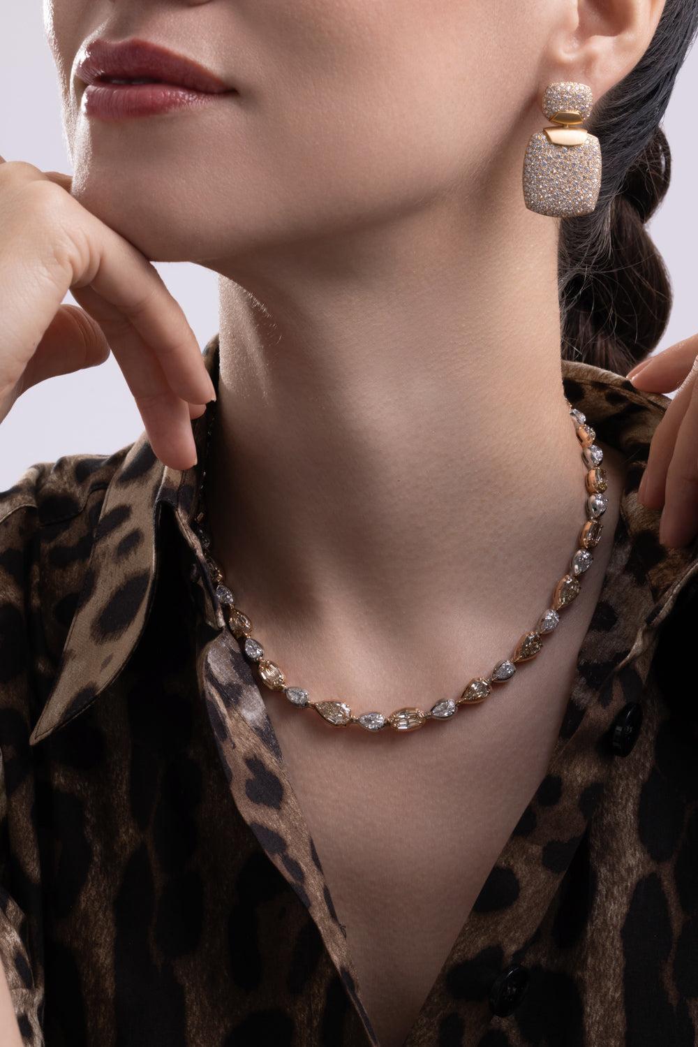Brown Diamond Pear Stepcut Necklace-ROSE GOLD-JEWELRYFINE JEWELNECKLACE O-ARUNASHI