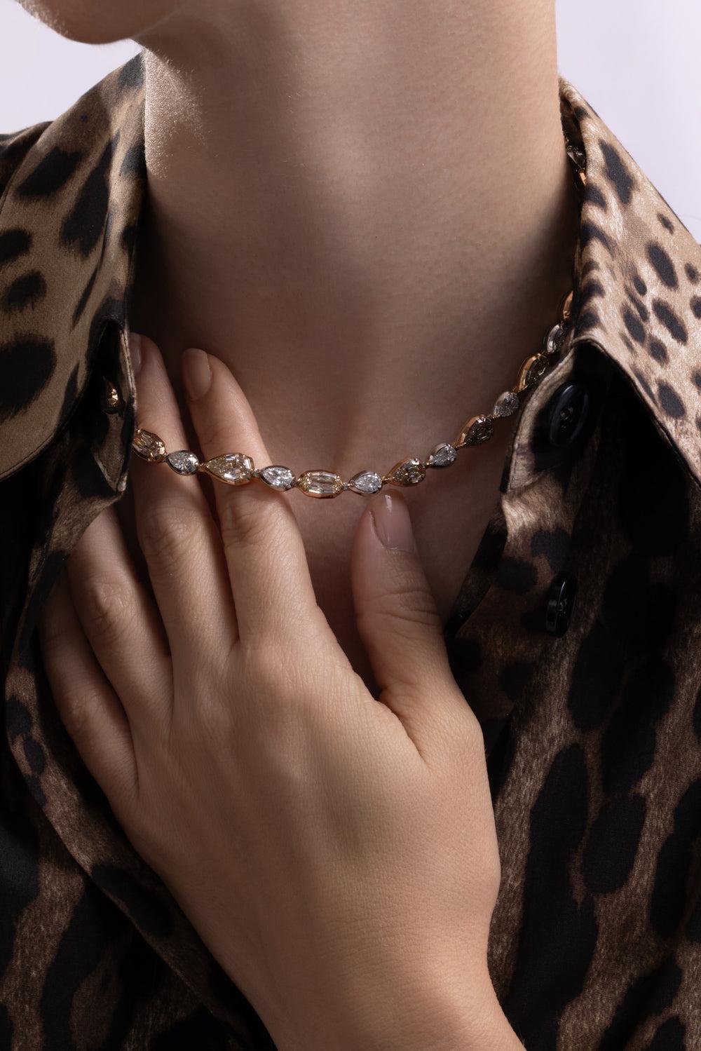 Brown Diamond Pear Stepcut Necklace-ROSE GOLD-JEWELRYFINE JEWELNECKLACE O-ARUNASHI