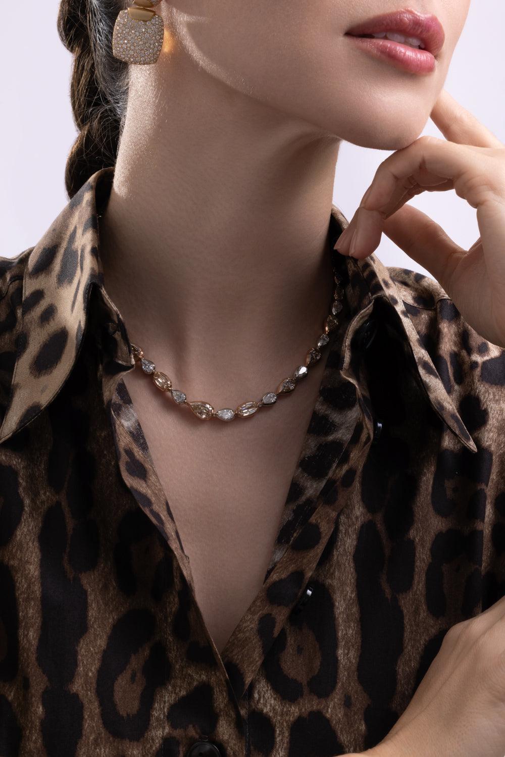 Brown Diamond Pear Stepcut Necklace-ROSE GOLD-JEWELRYFINE JEWELNECKLACE O-ARUNASHI