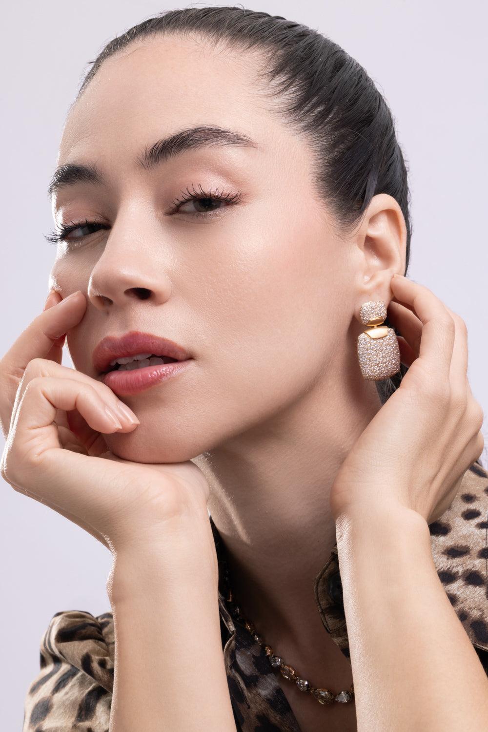 Diamond Square Earrings-YELLOW GOLD-JEWELRYFINE JEWELEARRING-ARUNASHI