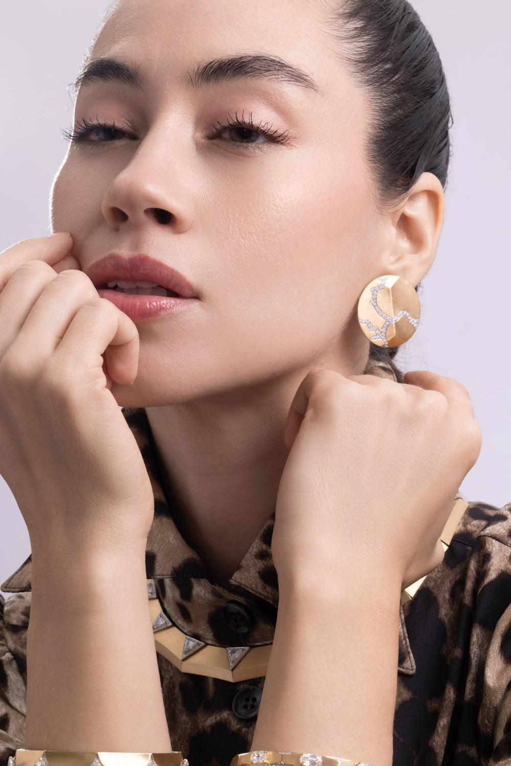 Diamond Enigma Button Earrings-YELLOW GOLD-JEWELRYFINE JEWELEARRING-ARUNASHI