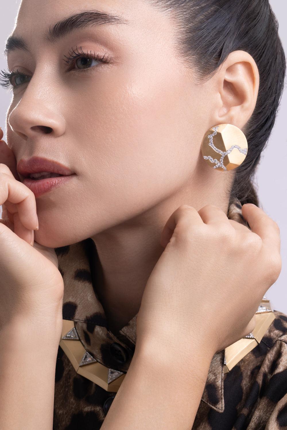 Diamond Enigma Button Earrings-YELLOW GOLD-JEWELRYFINE JEWELEARRING-ARUNASHI