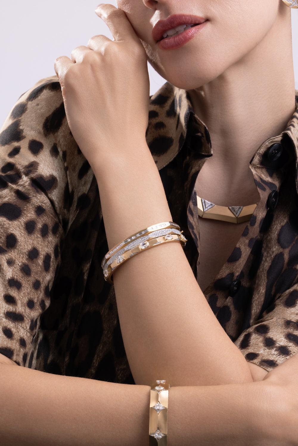 Brown Diamond Enigma Bangle Bracelet-ROSE GOLD-JEWELRYFINE JEWELBRACELET O-ARUNASHI