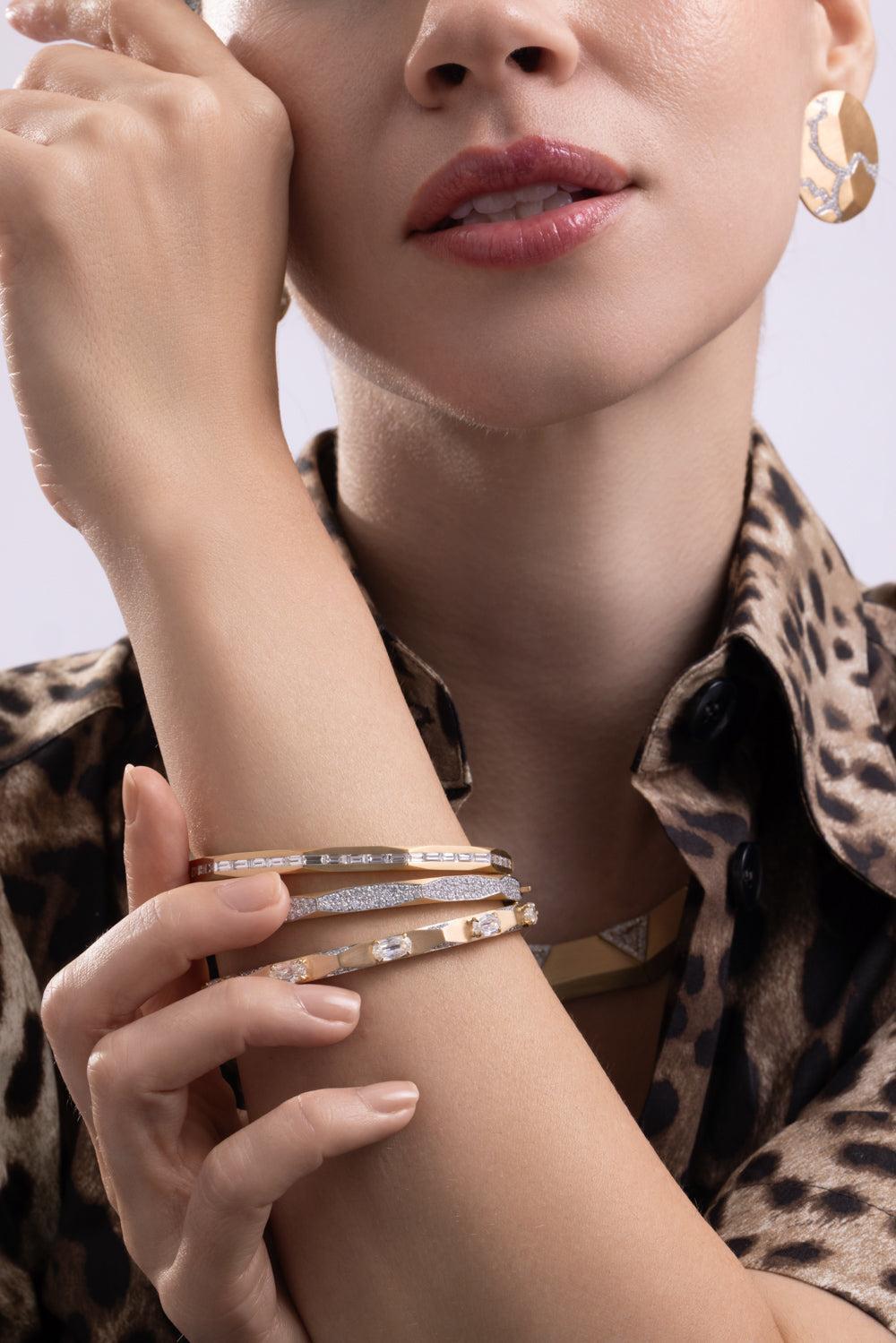 Diamond Micro Pave Enigma Bangle Bracelet-YELLOW GOLD-JEWELRYFINE JEWELBRACELET O-ARUNASHI