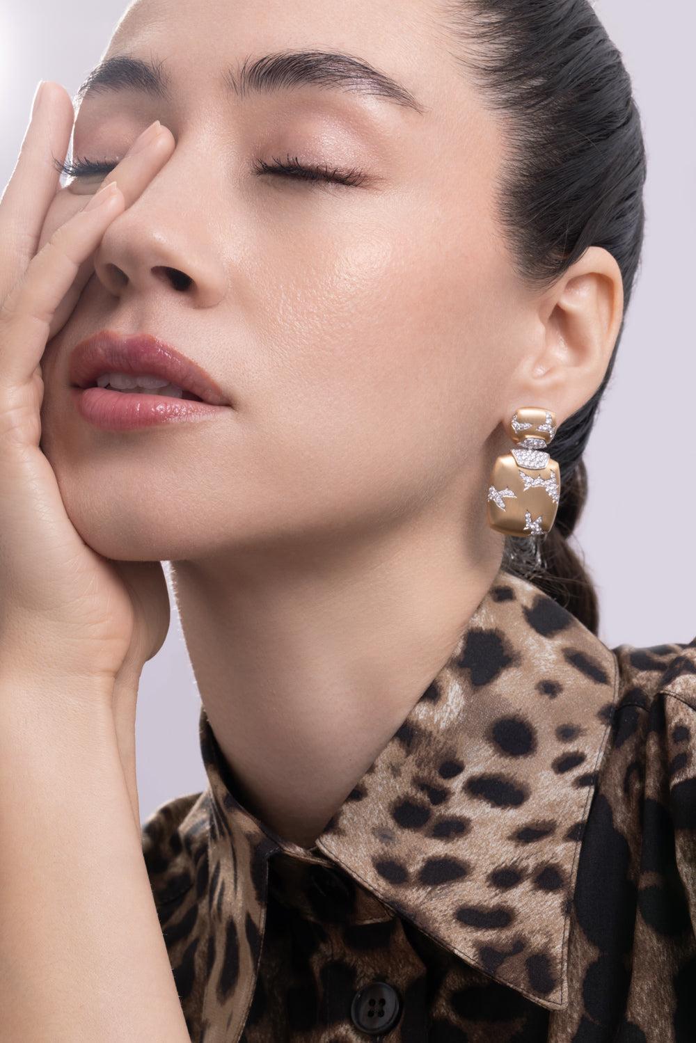 Diamond Square Lightening Earrings-YELLOW GOLD-JEWELRYFINE JEWELEARRING-ARUNASHI