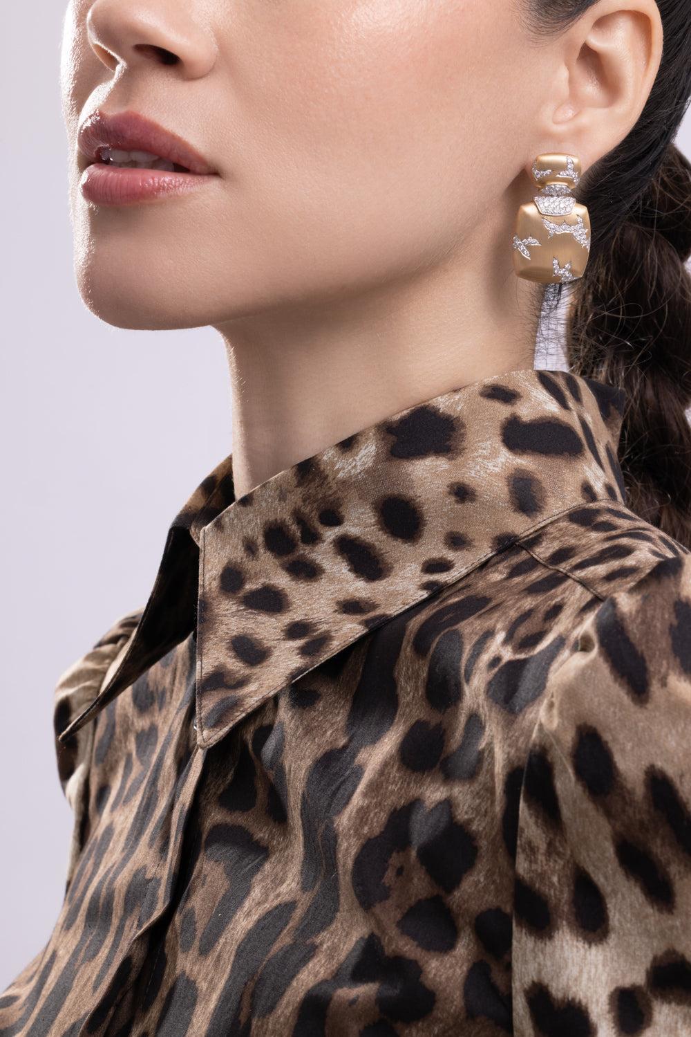 Diamond Square Lightening Earrings-YELLOW GOLD-JEWELRYFINE JEWELEARRING-ARUNASHI
