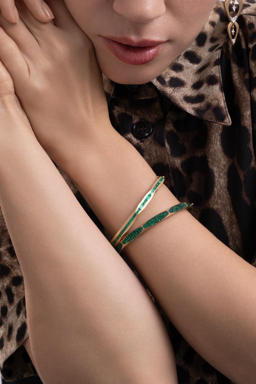 Emerald Enigma Bangle Bracelet-YELLOW GOLD-JEWELRYFINE JEWELBRACELET O-ARUNASHI