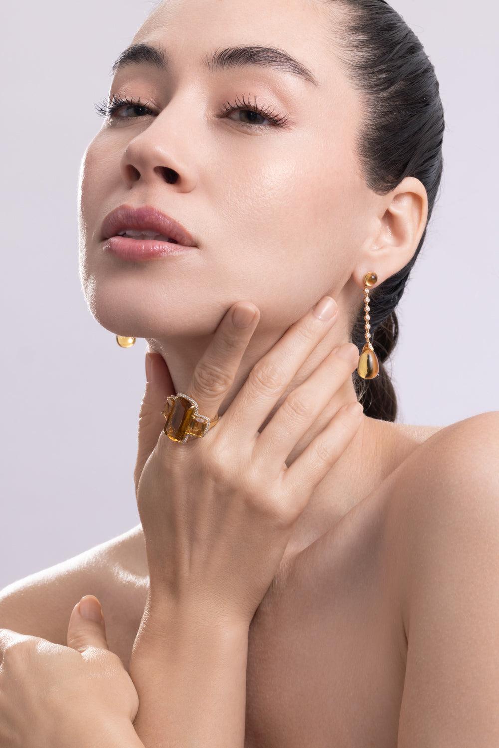 Citrine Cabochon Naughty Earrings-YLEGOLD-JEWELRYFINE JEWELEARRING-GOSHWARA