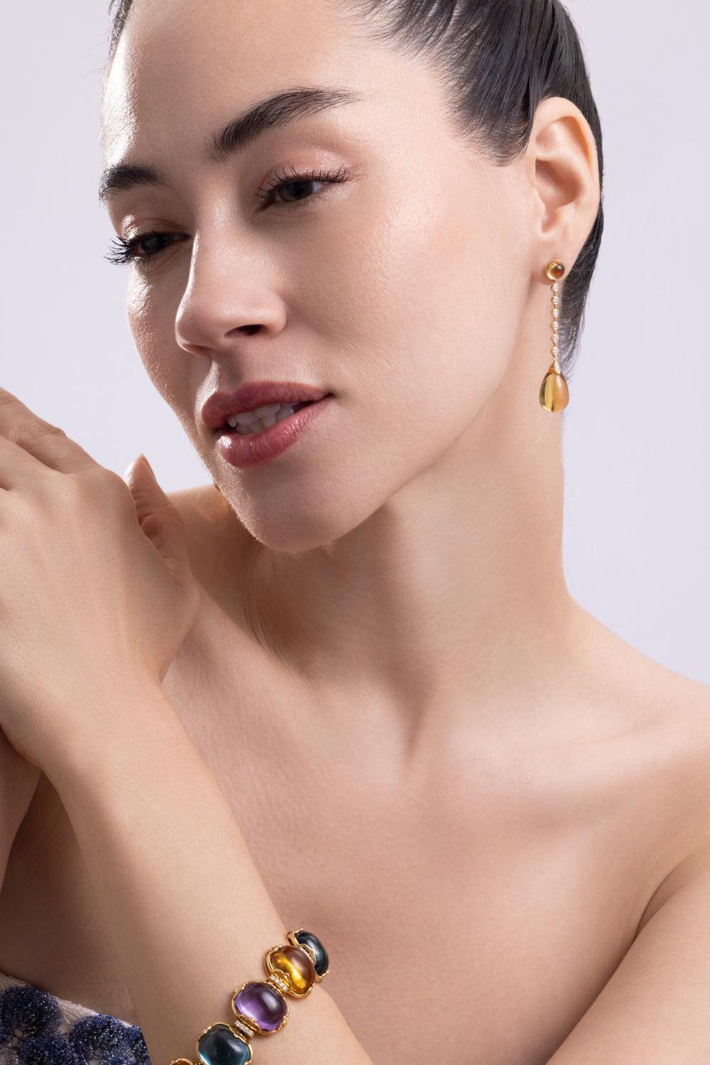 Citrine Cabochon Naughty Earrings-YLEGOLD-JEWELRYFINE JEWELEARRING-GOSHWARA