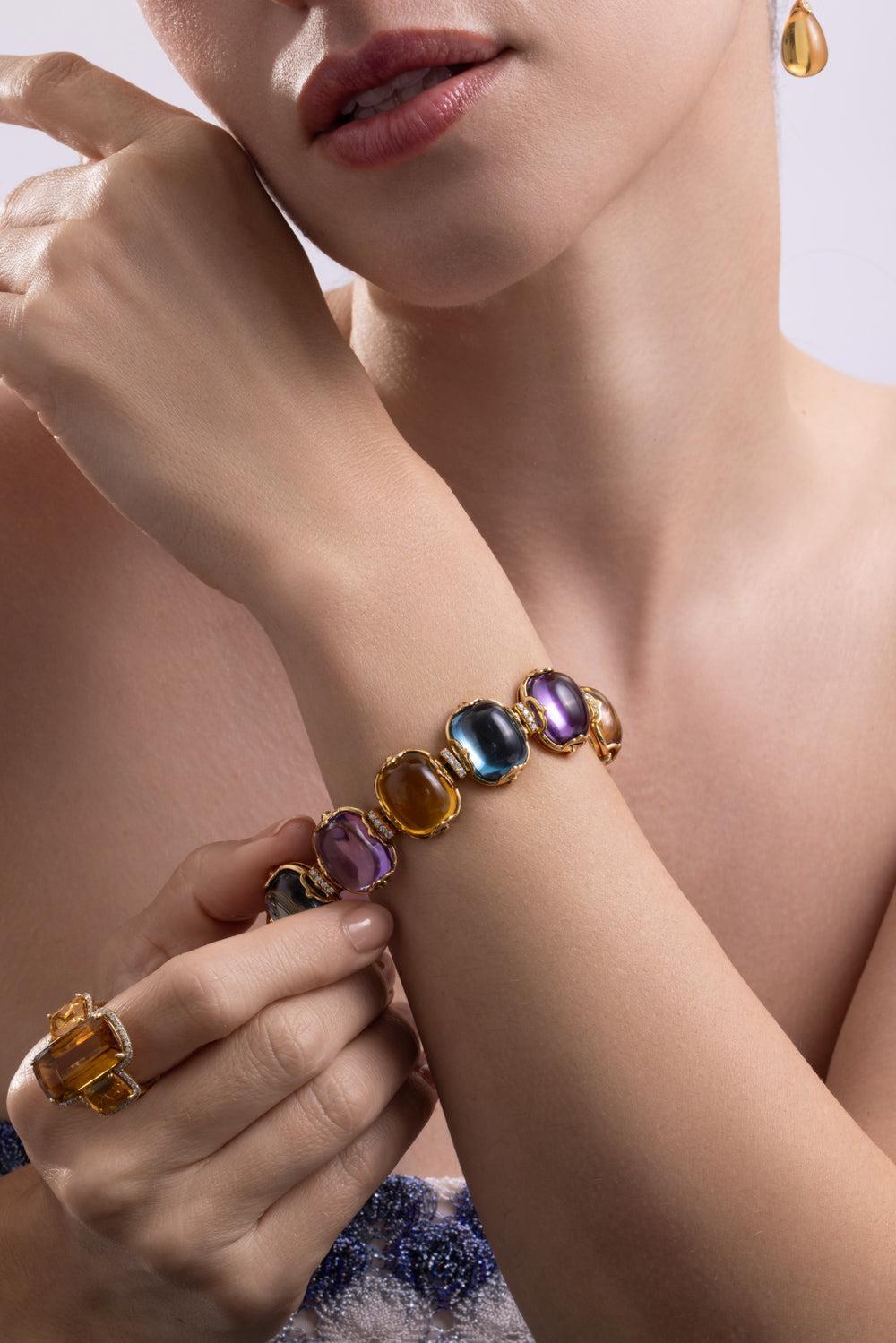 London Blue Topaz Amethyst Diamond Cushion G-One Bracelet-YELLOW GOLD-6.75-JEWELRYFINE JEWELBRACELET O-GOSHWARA