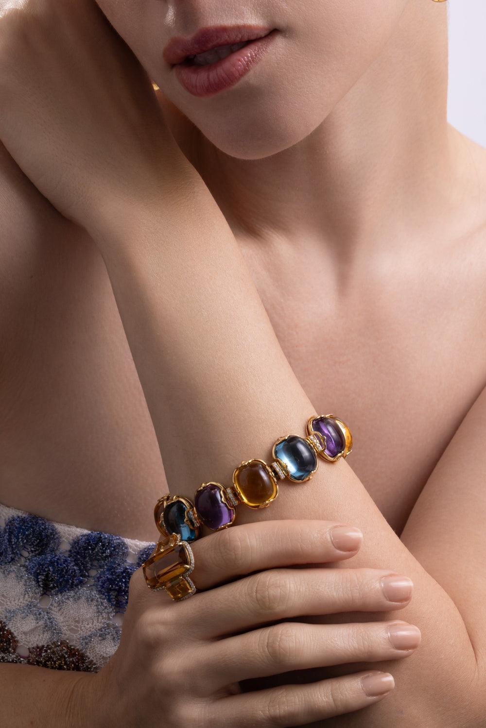 London Blue Topaz Amethyst Diamond Cushion G-One Bracelet-YELLOW GOLD-6.75-JEWELRYFINE JEWELBRACELET O-GOSHWARA