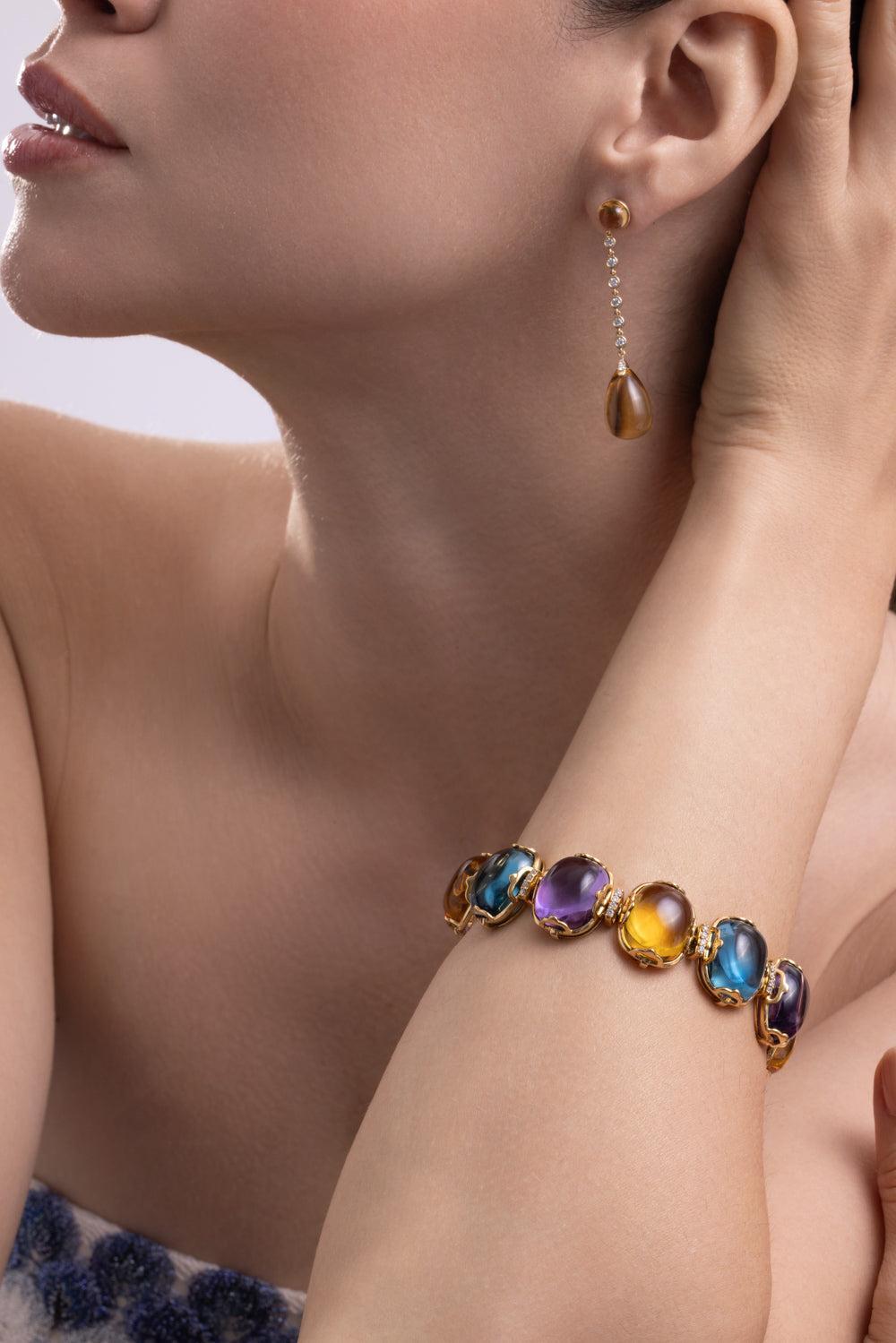 London Blue Topaz Amethyst Diamond Cushion G-One Bracelet-YELLOW GOLD-6.75-JEWELRYFINE JEWELBRACELET O-GOSHWARA
