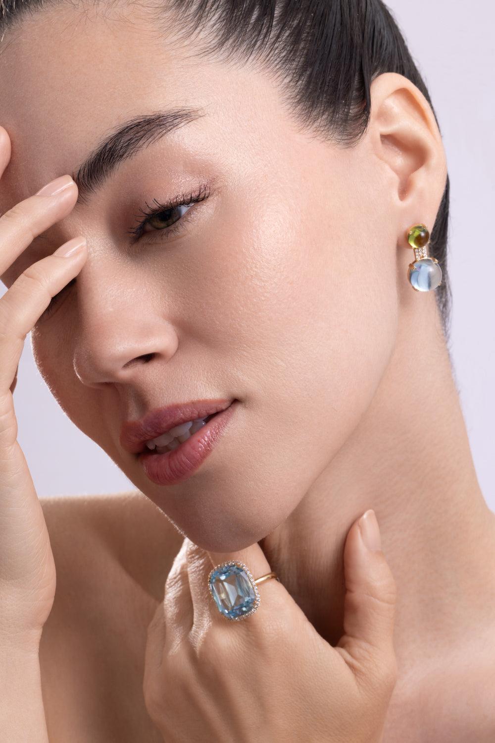 Peridot Blue Topaz Rock N Roll Earrings-YLW GOLD-JEWELRYFINE JEWELEARRING-GOSHWARA