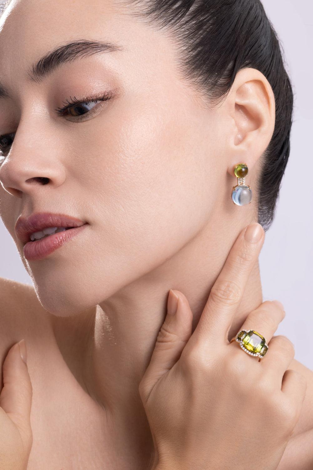 Peridot Blue Topaz Rock N Roll Earrings-YLW GOLD-JEWELRYFINE JEWELEARRING-GOSHWARA