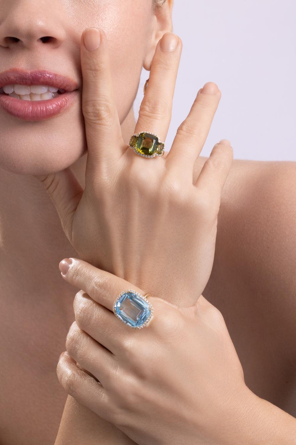 Blue Topaz Cushion Gossip Ring-YELLOW GOLD-6.75-JEWELRYFINE JEWELRING-GOSHWARA