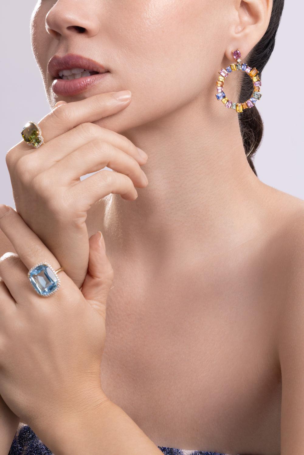 Sapphire Multi Limited Edition Hoop Earrings-YELLOW GOLD-JEWELRYFINE JEWELEARRING-GOSHWARA