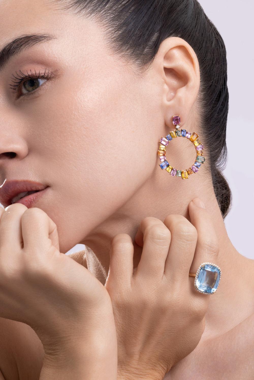 Sapphire Multi Limited Edition Hoop Earrings-YELLOW GOLD-JEWELRYFINE JEWELEARRING-GOSHWARA