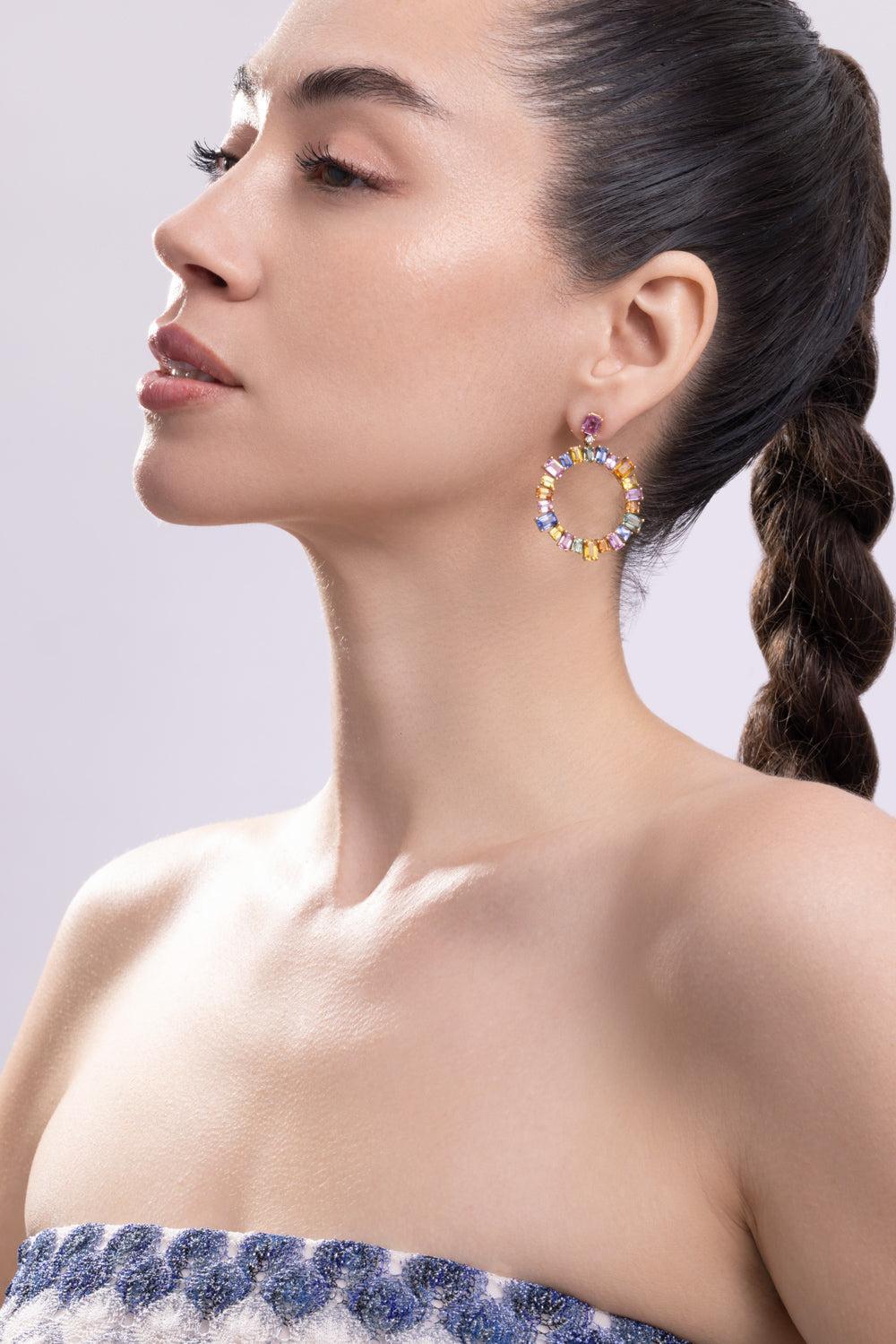 Sapphire Multi Limited Edition Hoop Earrings-YELLOW GOLD-JEWELRYFINE JEWELEARRING-GOSHWARA
