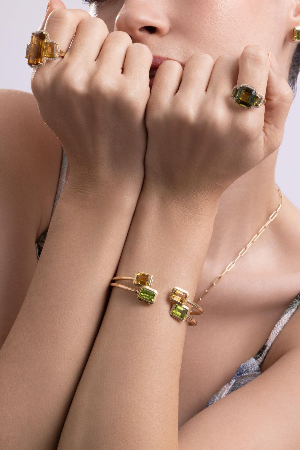 Citrine Round Flexible Manhattan Bangle Bracelet-YELLOW GOLD-JEWELRYFINE JEWELBRACELET O-GOSHWARA