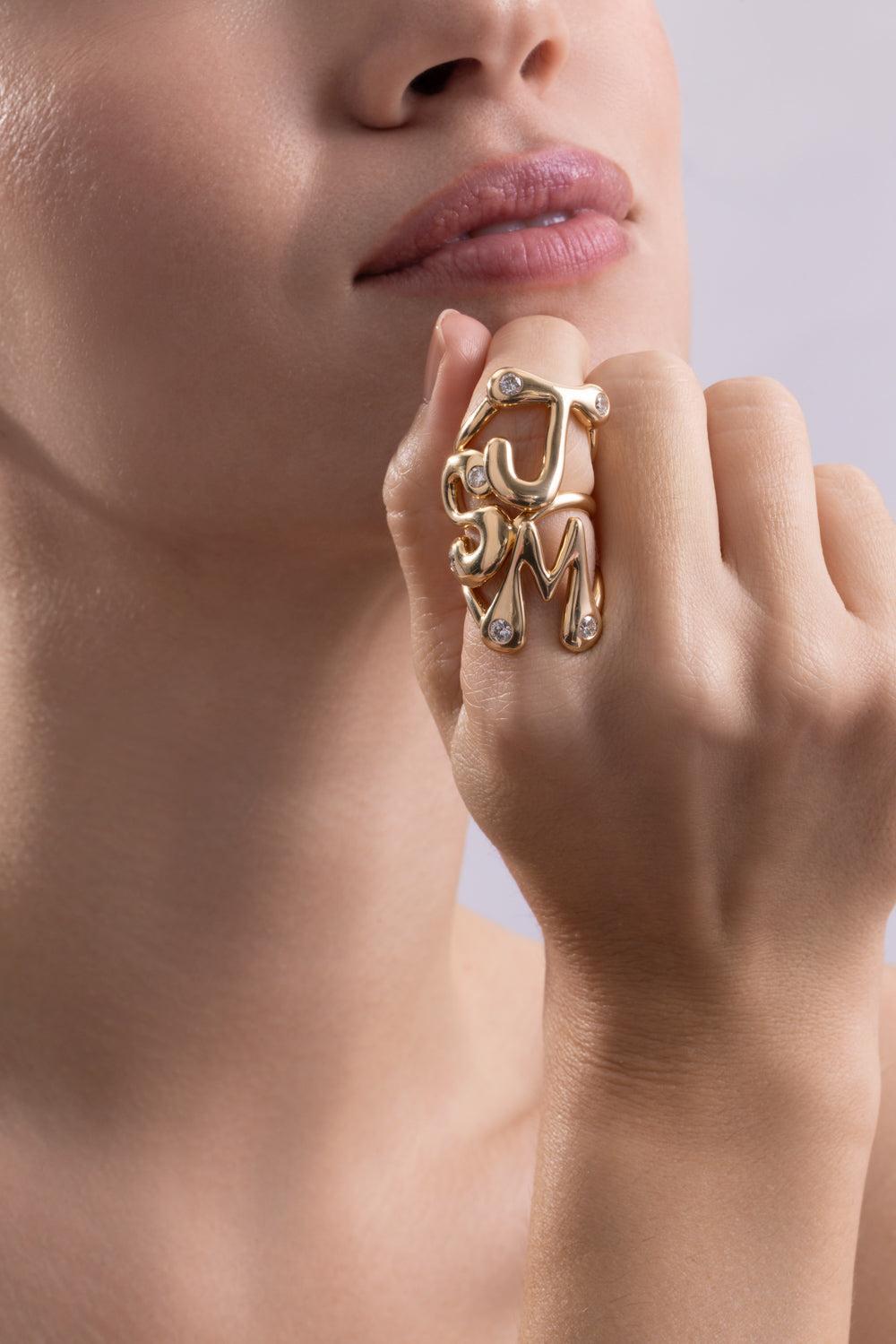 Diamond S Bubble Ring-YELLOW GOLD-7-JEWELRYFINE JEWELRING-BRENT NEALE