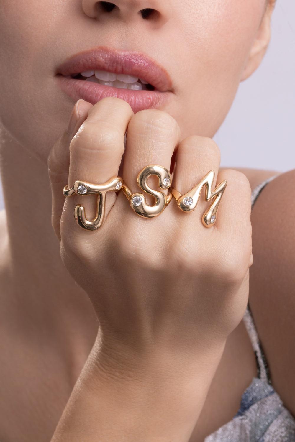 Diamond M Bubble Ring-YELLOW GOLD-7-JEWELRYFINE JEWELRING-BRENT NEALE