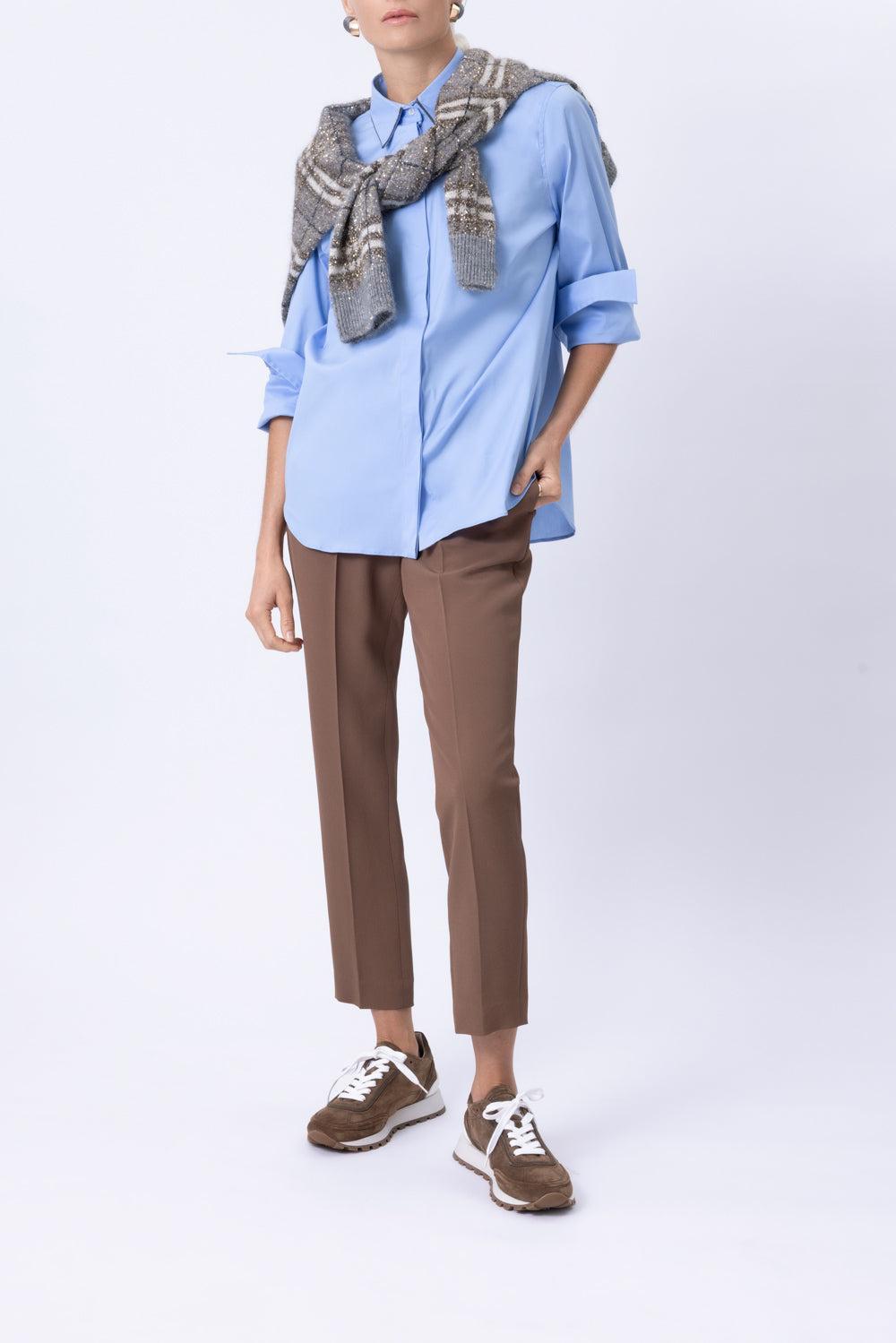 Stretch Monili Collar Shirt - Celeste-BLUE-XS-CLOTHINGTOPBLOUSE-BRUNELLO CUCINELLI