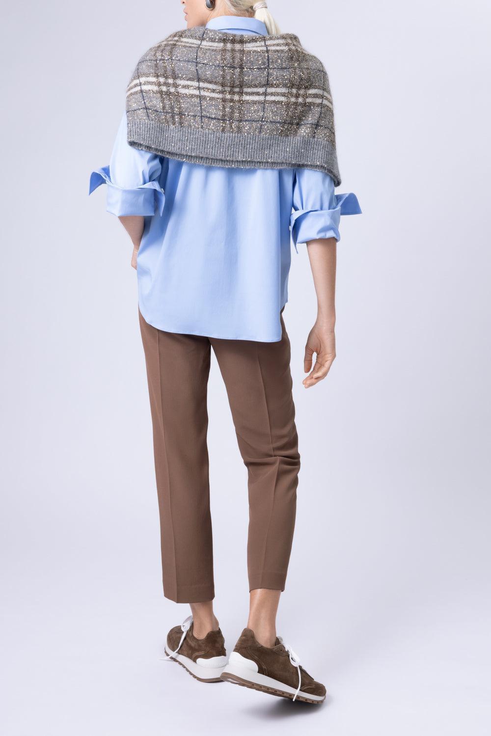 Stretch Monili Collar Shirt - Celeste-BLUE-XS-CLOTHINGTOPBLOUSE-BRUNELLO CUCINELLI